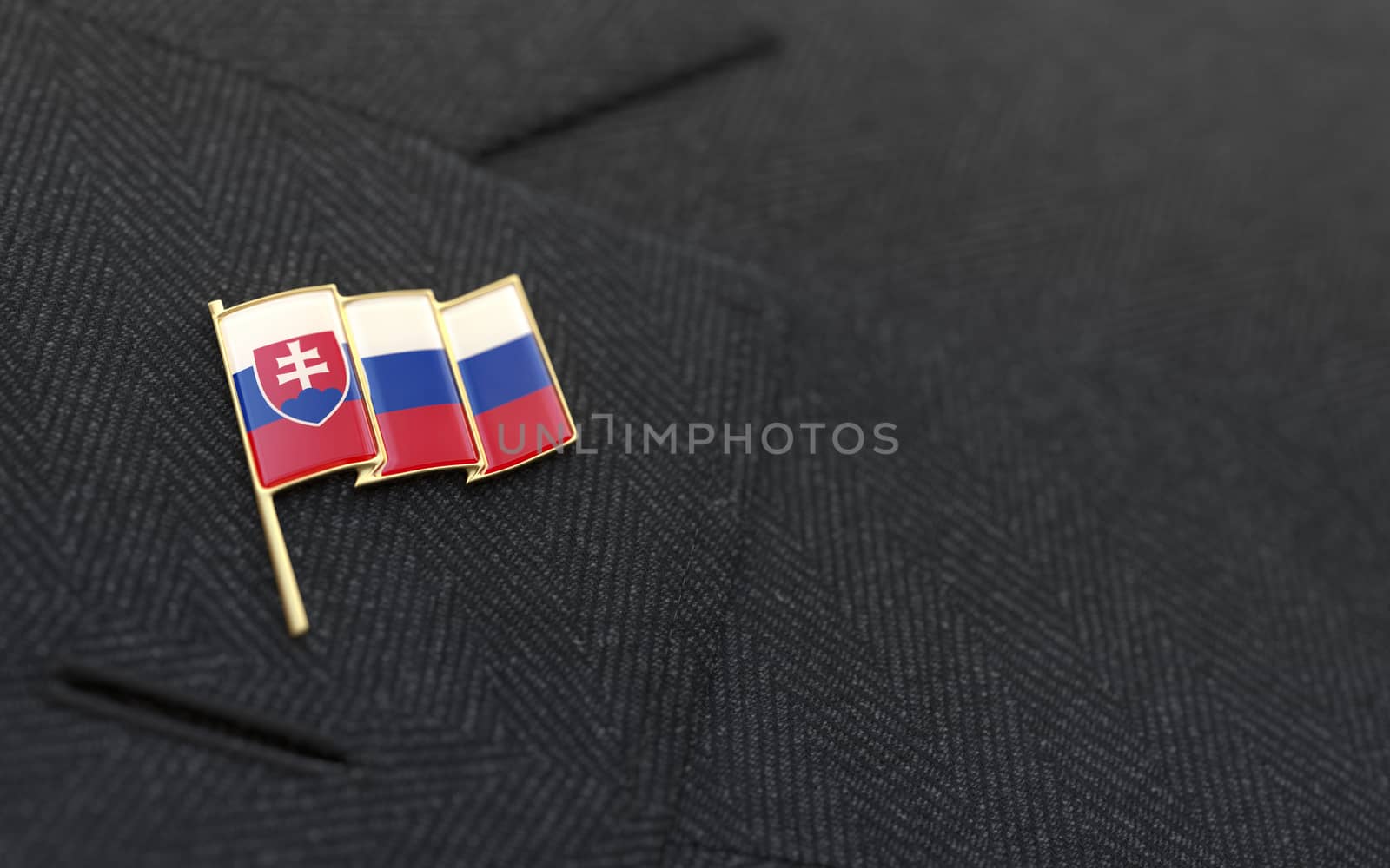 Slovakia flag lapel pin on the collar of a business suit jacket shows patriotism