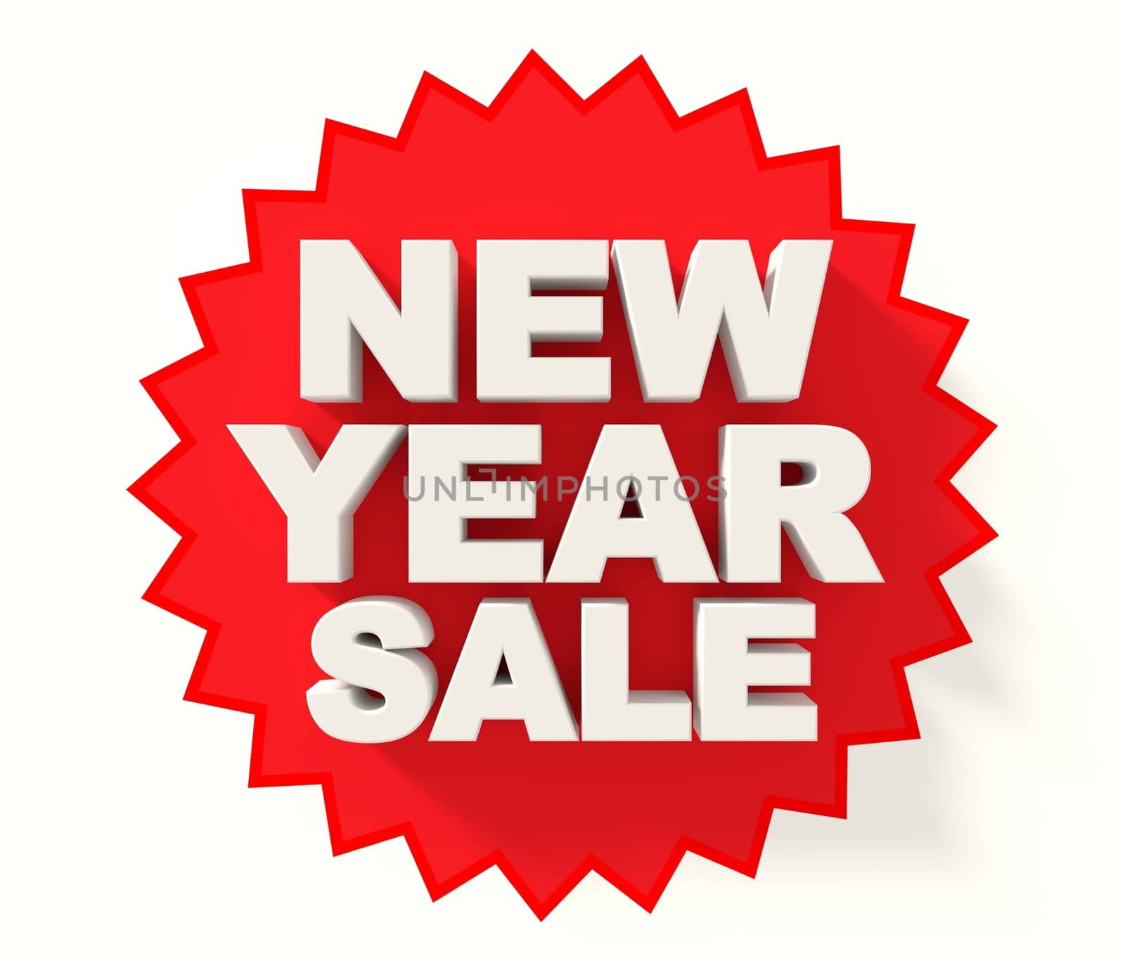 New Year sale sign, white letters on red star background