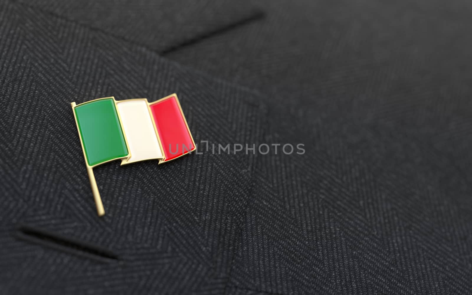 Italy flag lapel pin on the collar of a business suit jacket shows patriotism