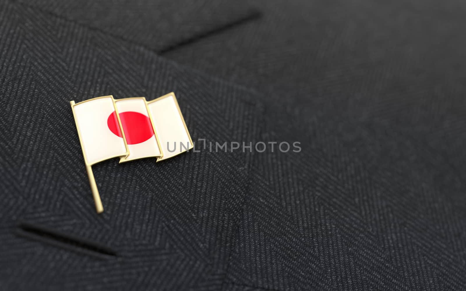 Japan flag lapel pin on the collar of a business suit jacket shows patriotism