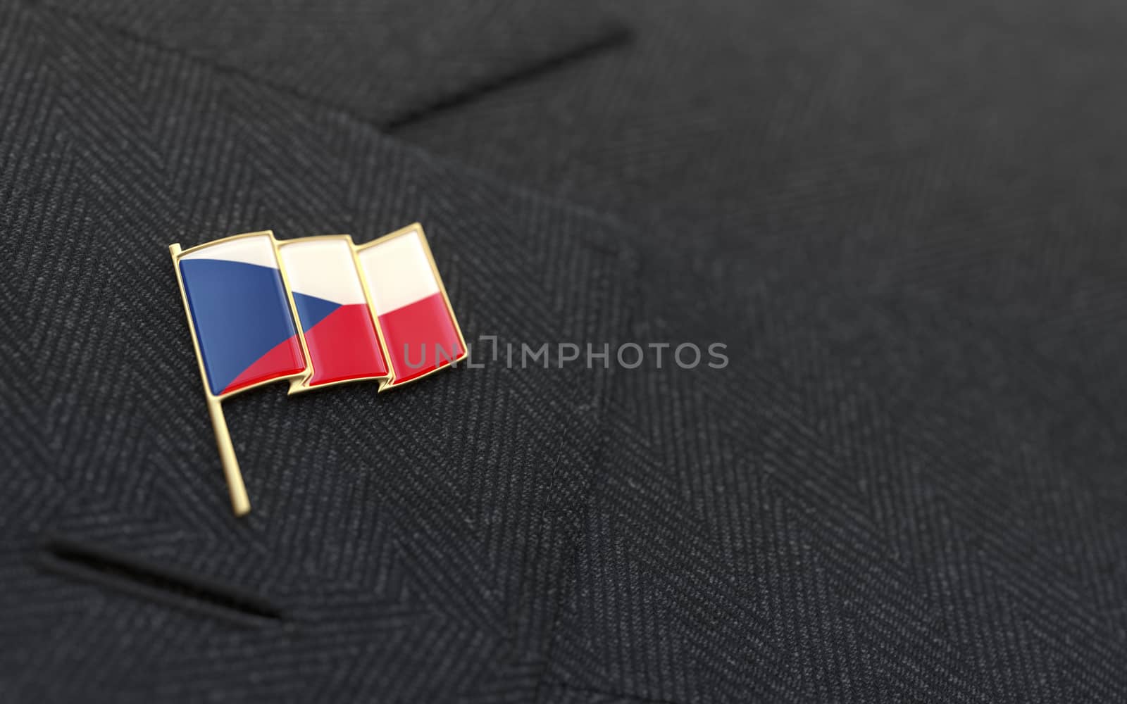 Czech Republic flag lapel pin on the collar of a business suit jacket shows patriotism