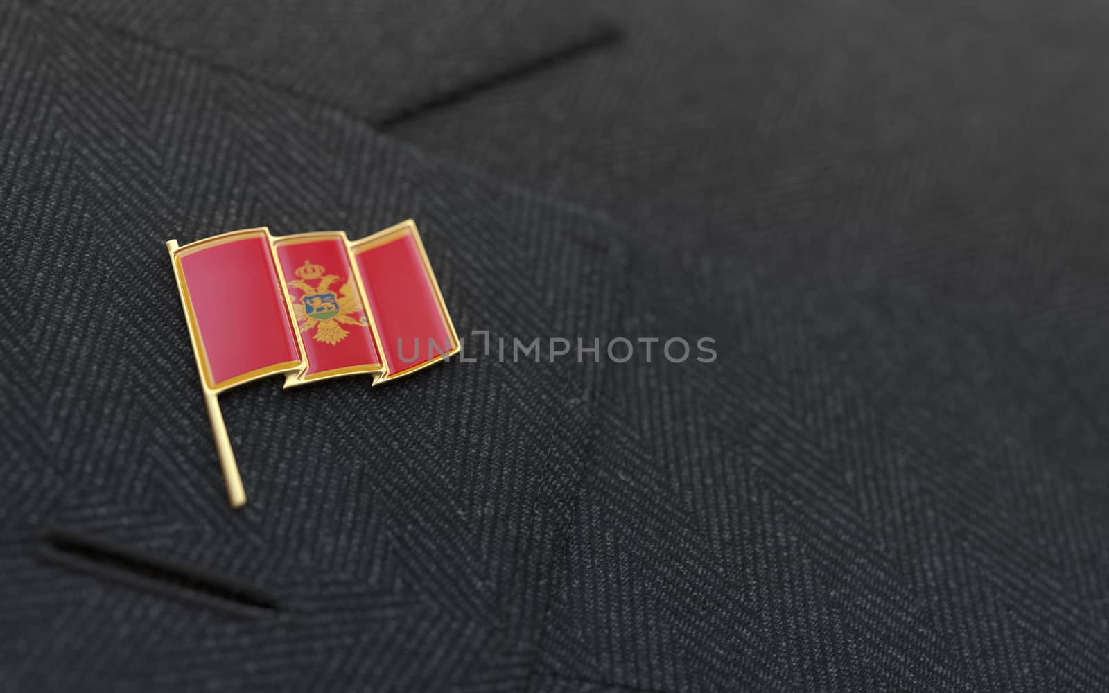Montenegro flag lapel pin on the collar of a business suit jacket shows patriotism