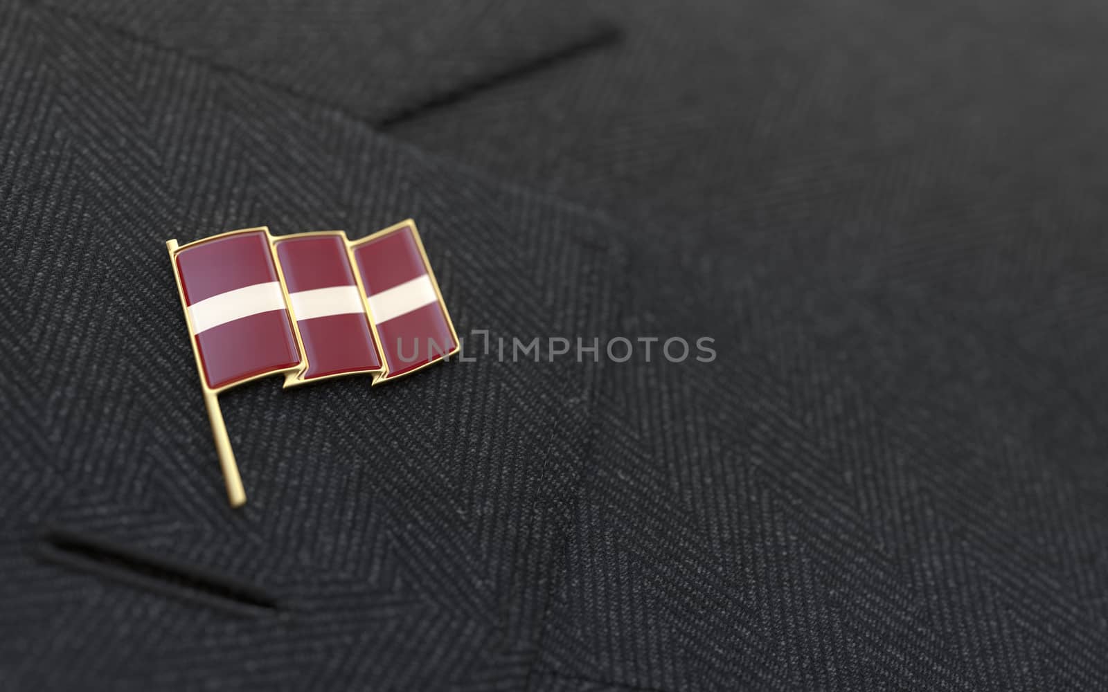Latvia flag lapel pin on the collar of a business suit jacket shows patriotism
