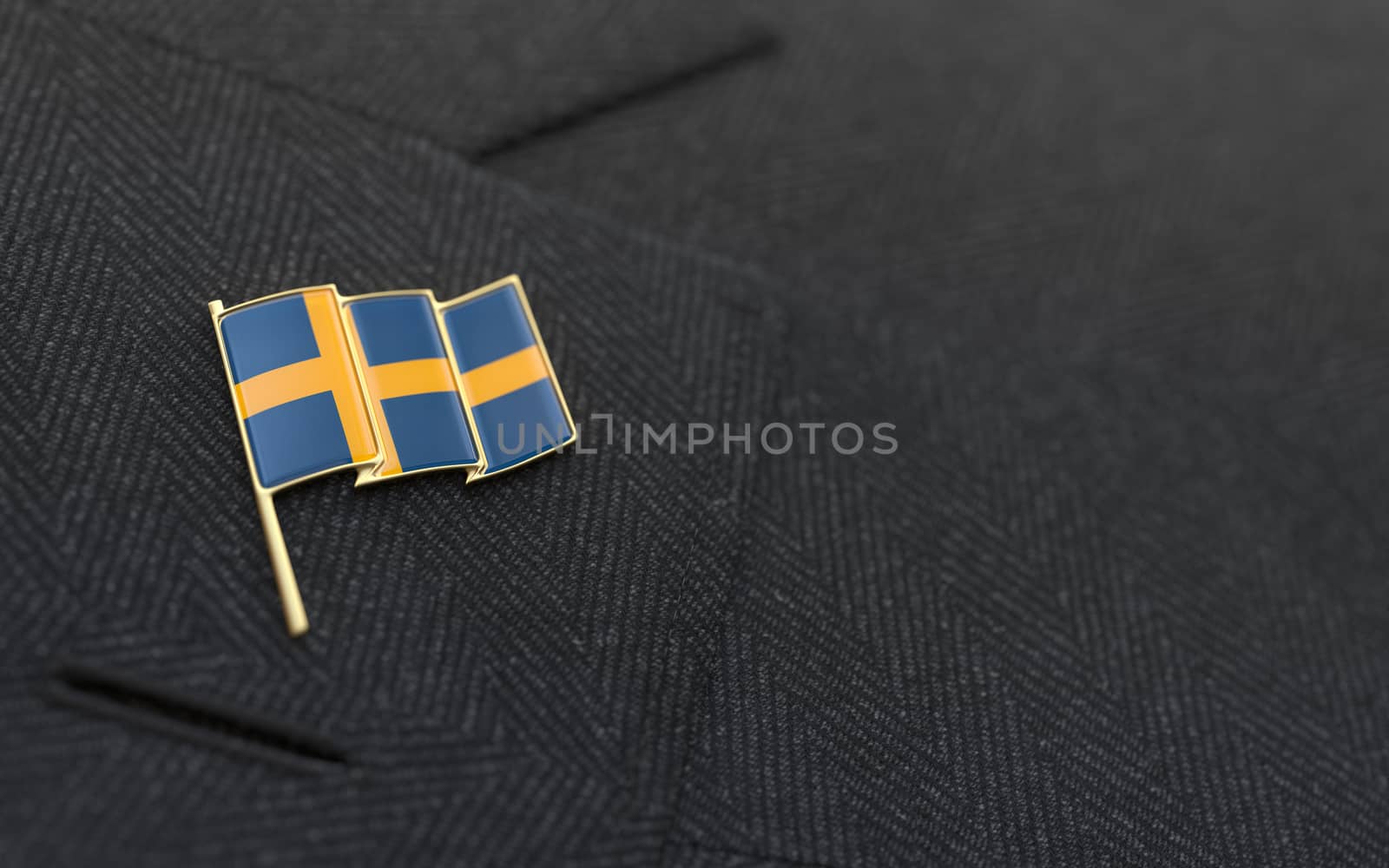 Sweden flag lapel pin on the collar of a business suit by Barbraford