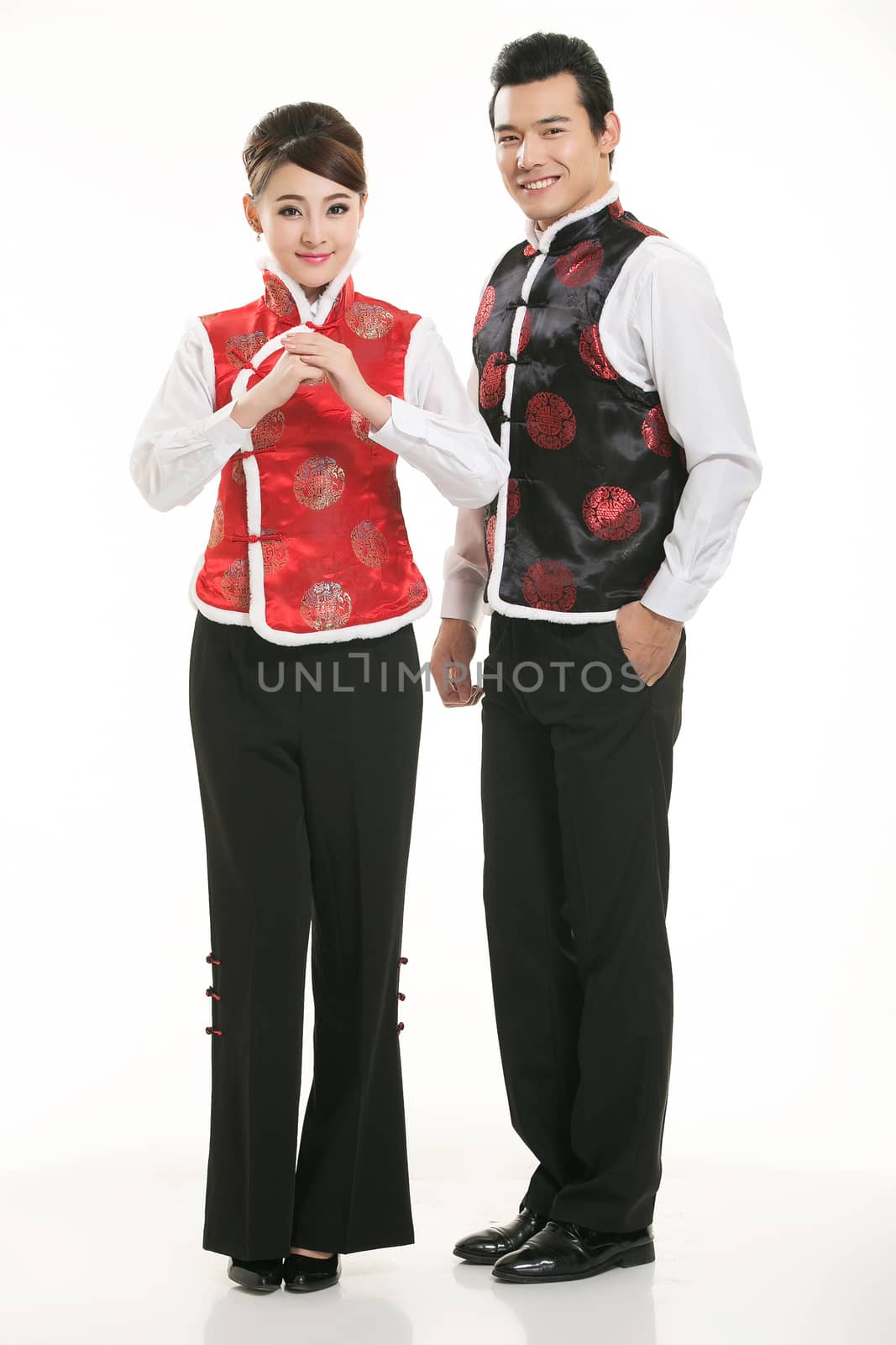 Wearing a vest China men in white background