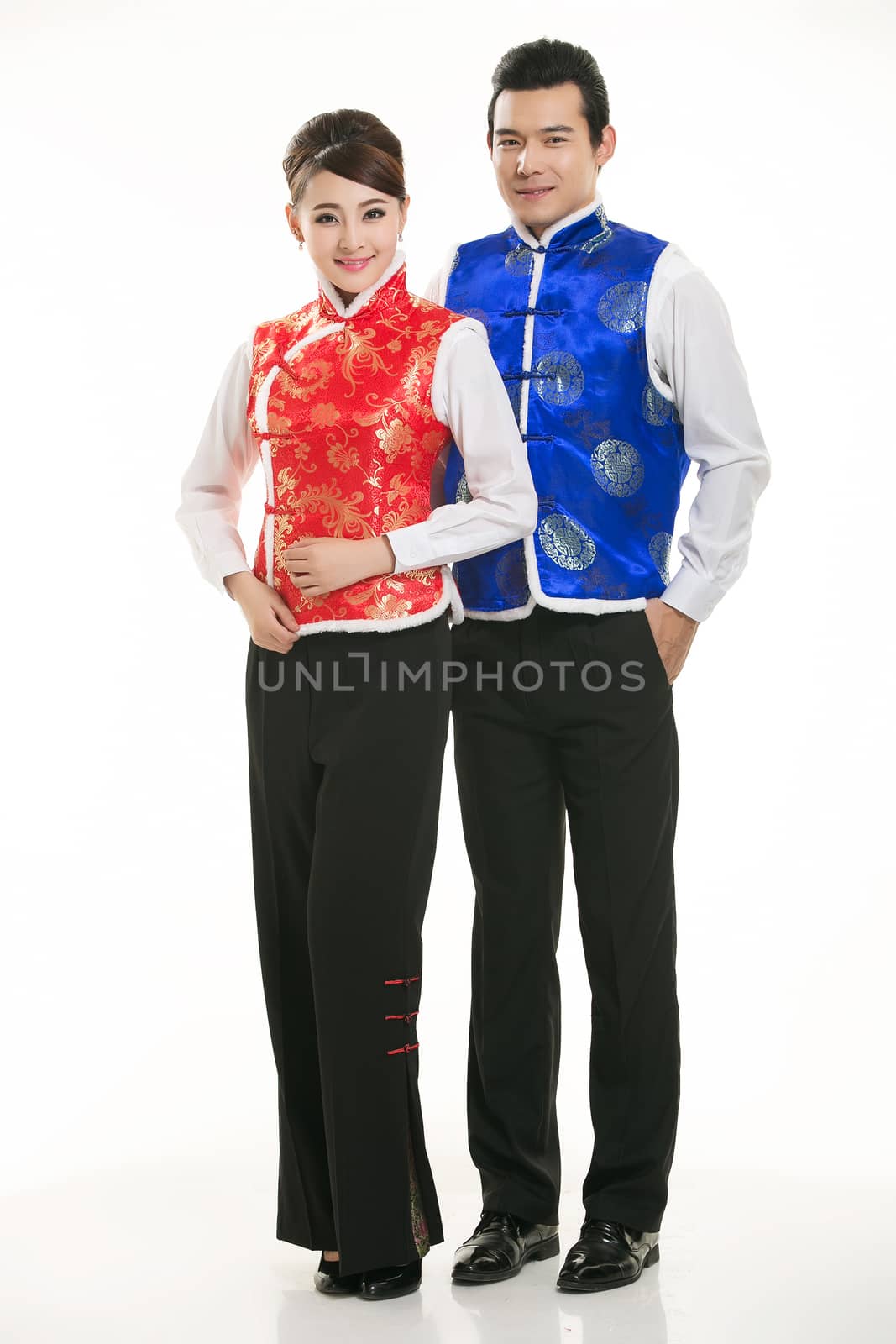 Wearing a vest China men in white background