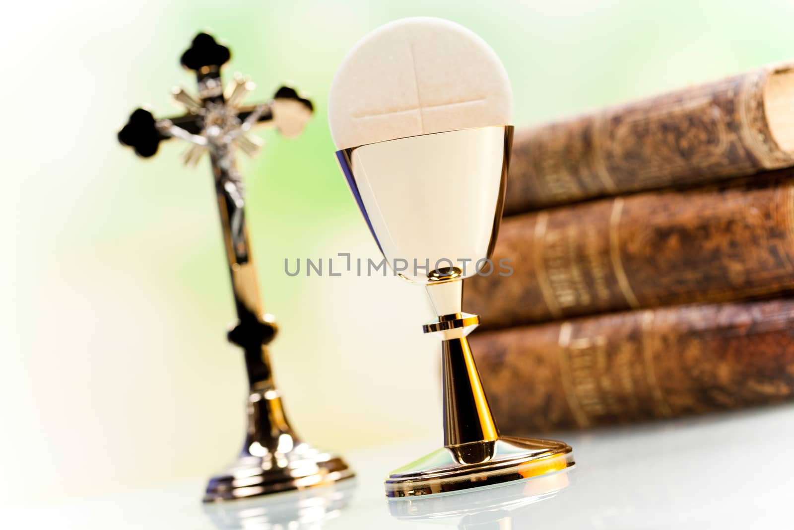 Holy communion, bright background, saturated concept