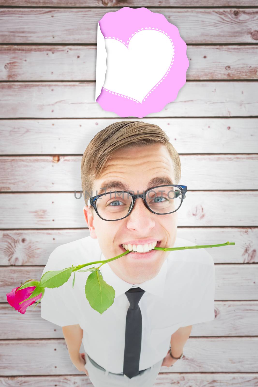 Composite image of geeky hipster holding a red rose in his teeth by Wavebreakmedia