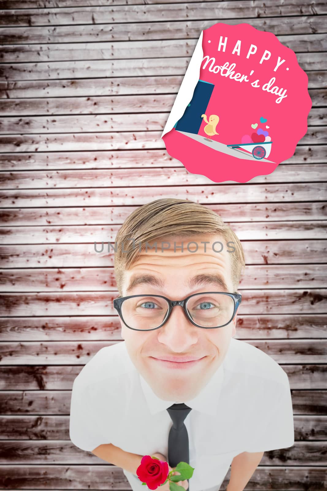 Composite image of geeky hipster holding a red rose by Wavebreakmedia