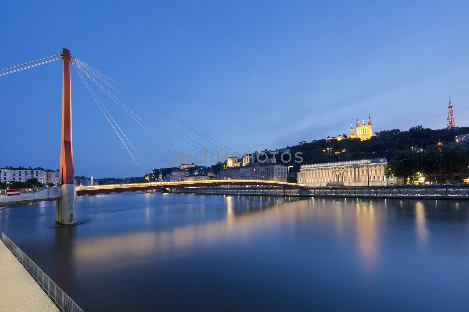 View of Saone river at Lyon by night by vwalakte