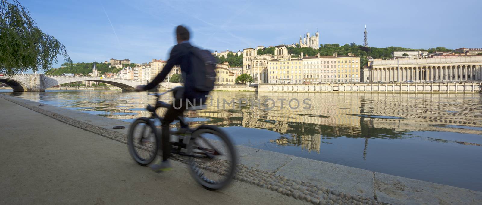 Panoramic view of Saône river, Lyon, France.