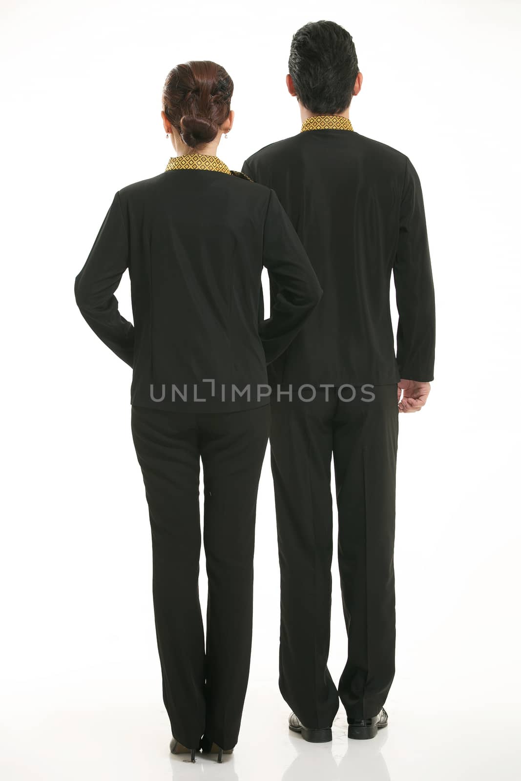 Wear clothing occupation Chinese waiters in white background