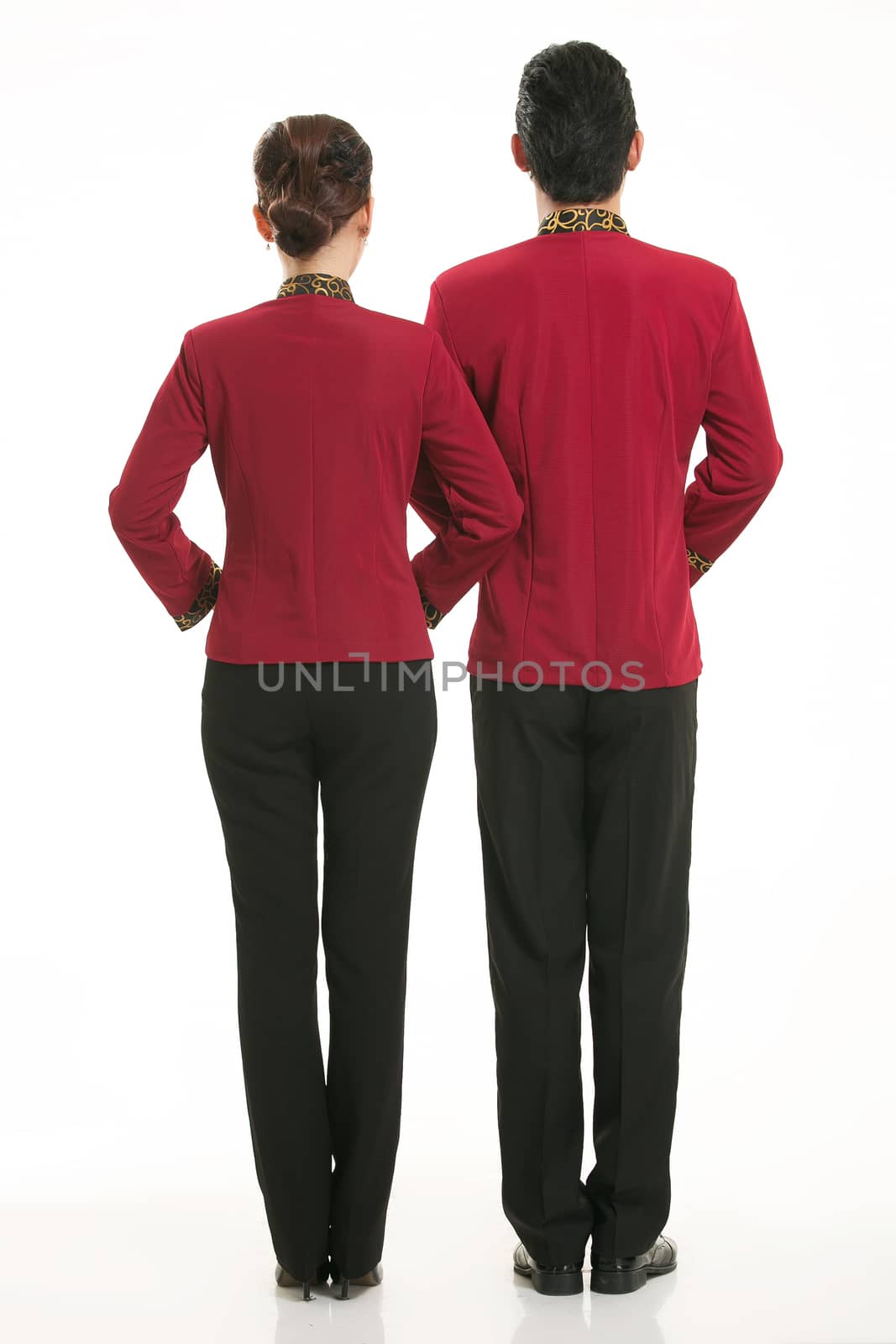 Wear clothing occupation Chinese waiters in white background