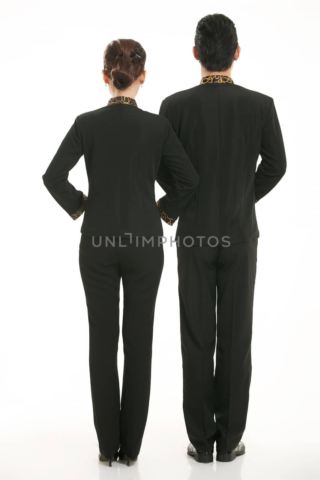 Wear clothing occupation Chinese waiters in white background