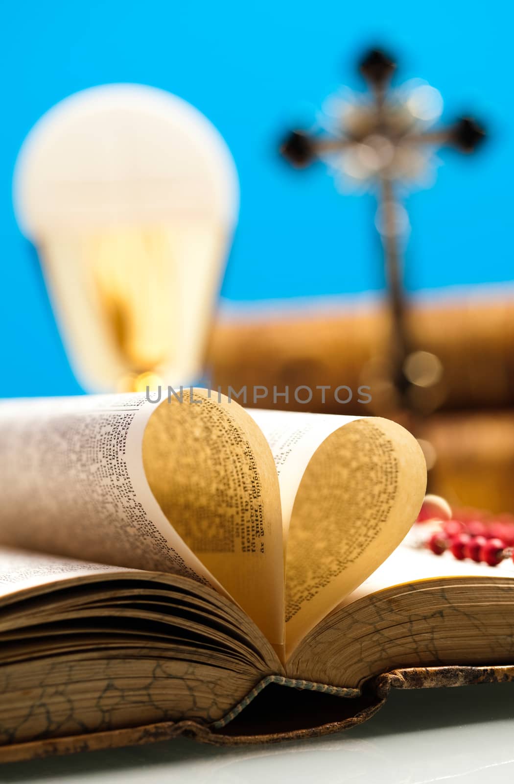 Eucharist, sacrament of communion, bright background, saturated concept