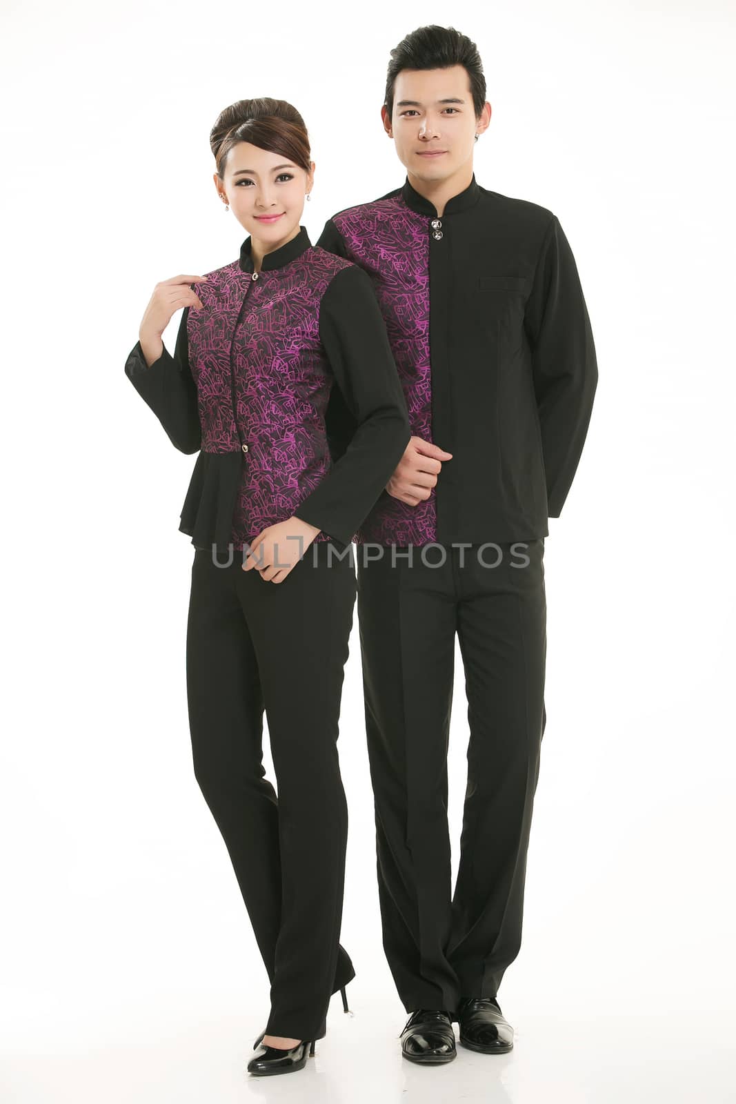 Wear clothing occupation Chinese waiters in white background