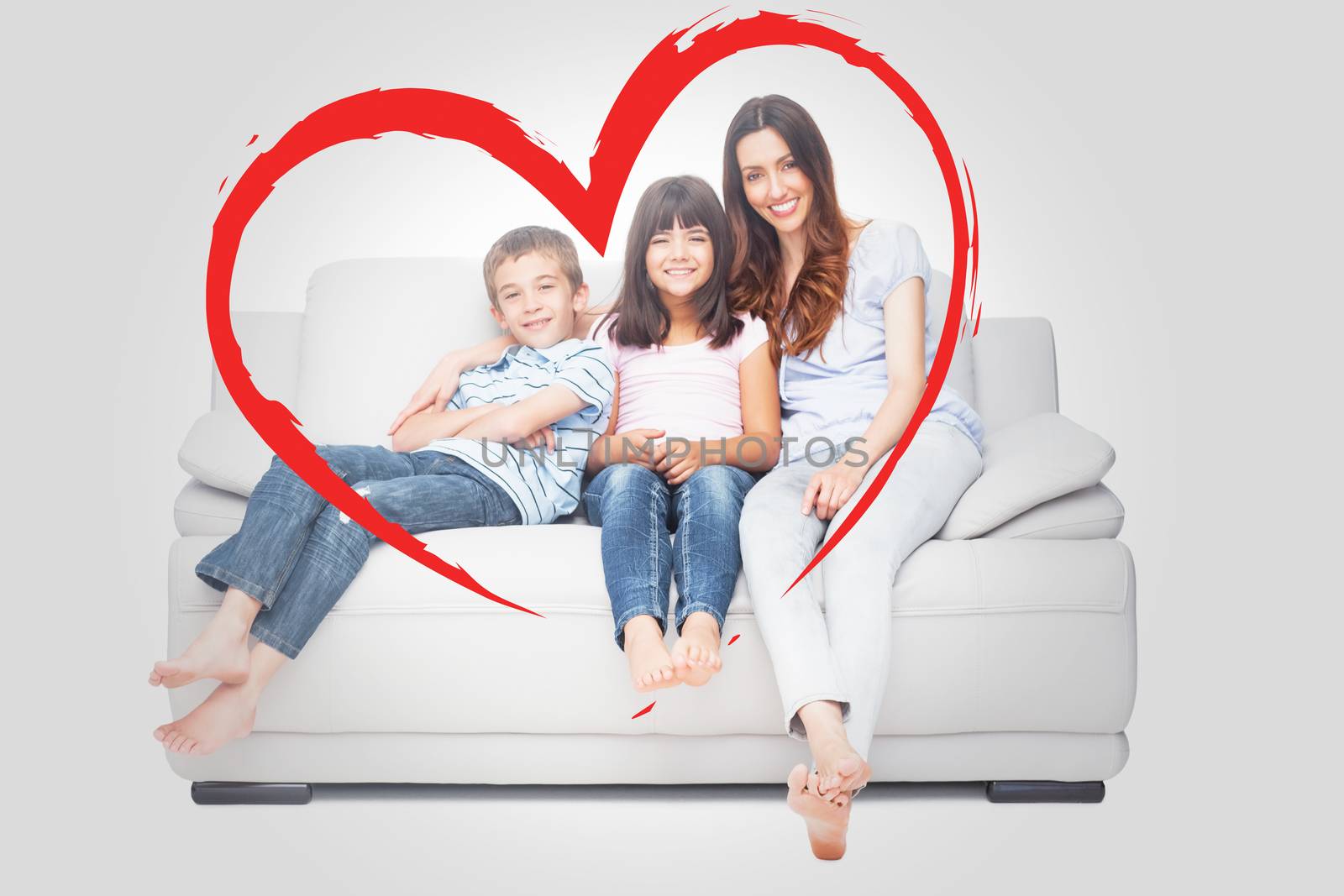 Composite image of mother with their children sitting on sofa by Wavebreakmedia