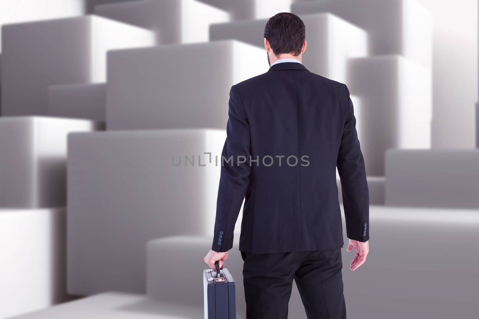 Composite image of rear view of businessman holding a briefcase by Wavebreakmedia