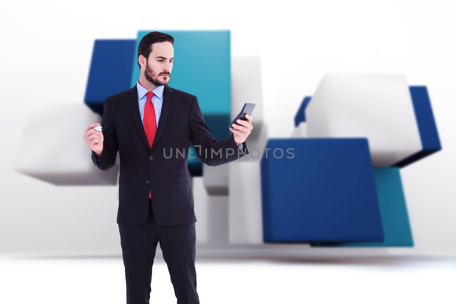 Composite image of handsome businessman texting on phone by Wavebreakmedia