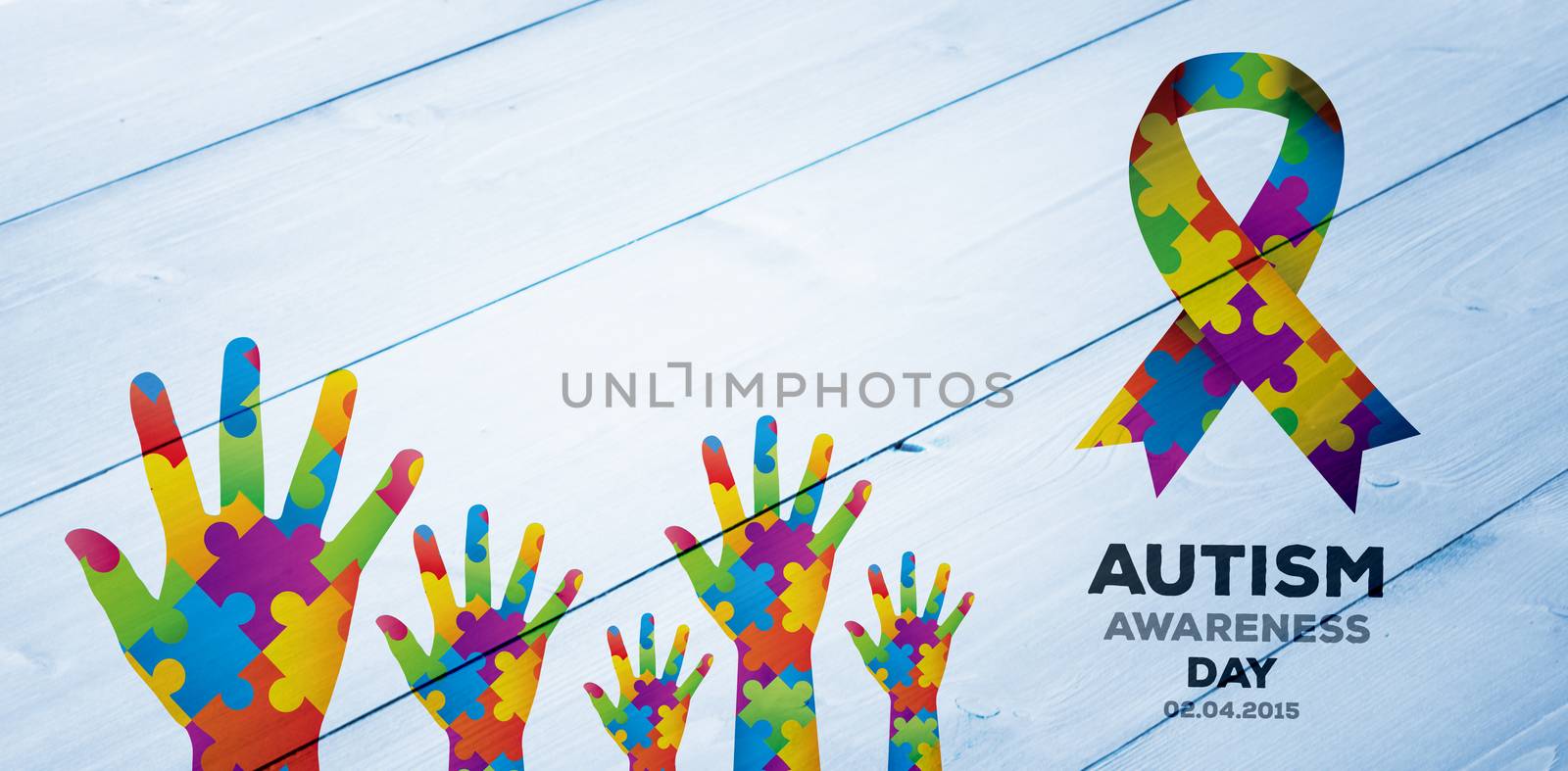 Autism awareness day against bleached wooden planks background