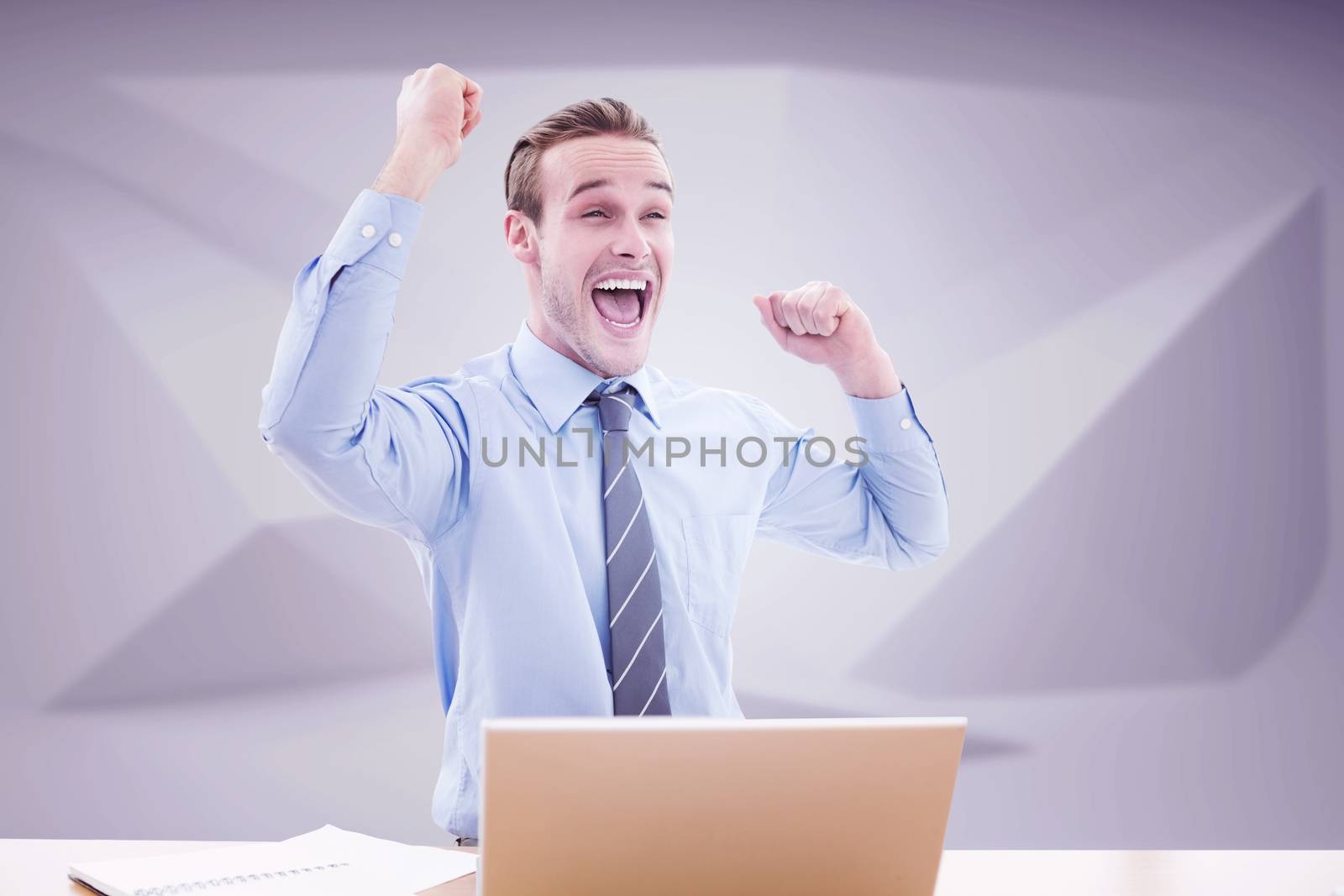 Composite image of businessman cheering by Wavebreakmedia