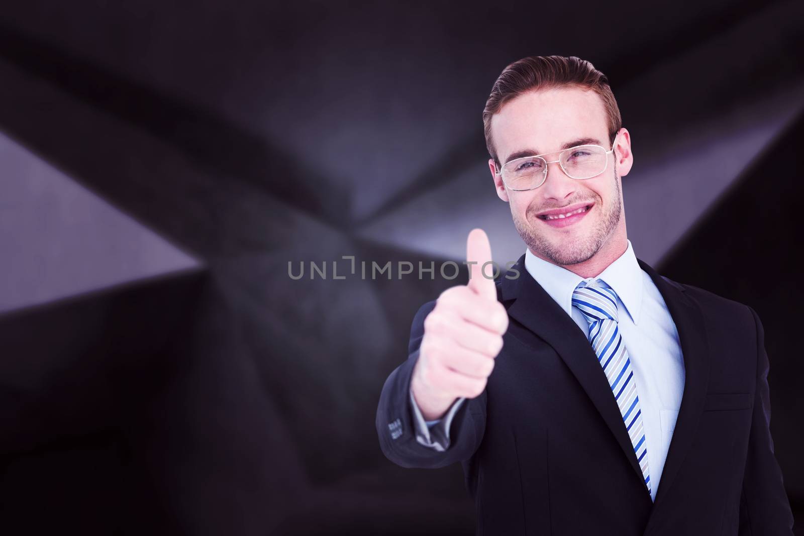 Composite image of positive businessman smiling with thumb up by Wavebreakmedia