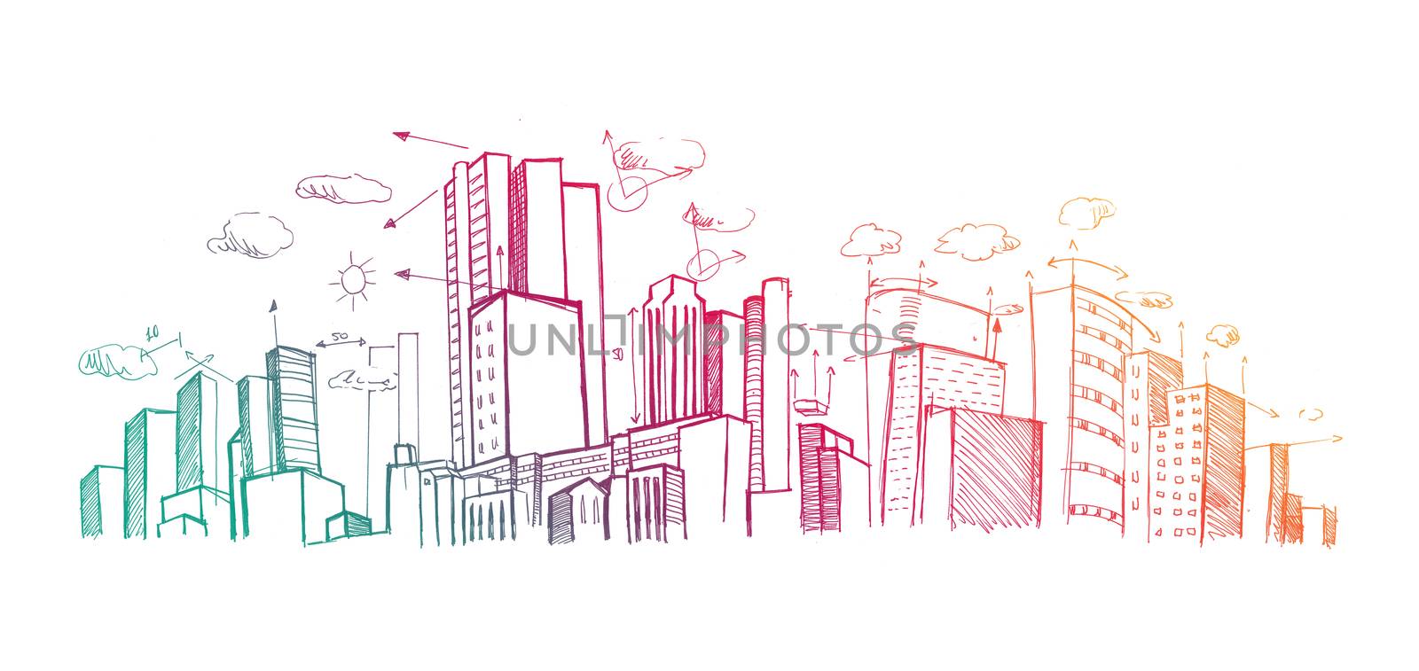 City plan hand drawn on white background