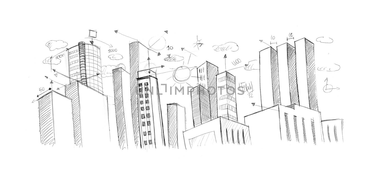 City plan hand drawn on white background