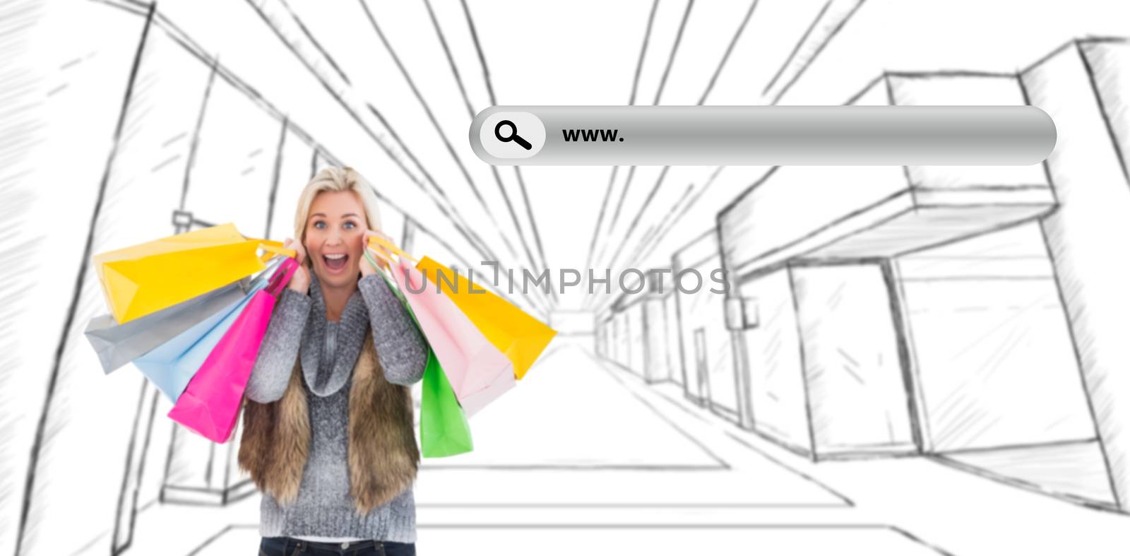 Composite image of blonde in winter clothes holding shopping bags by Wavebreakmedia