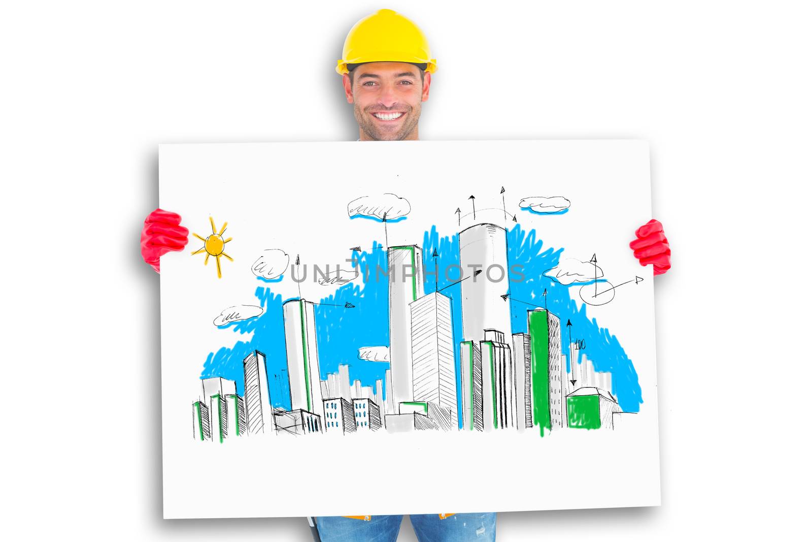 Composite image of portrait of handyman showing blank placard by Wavebreakmedia
