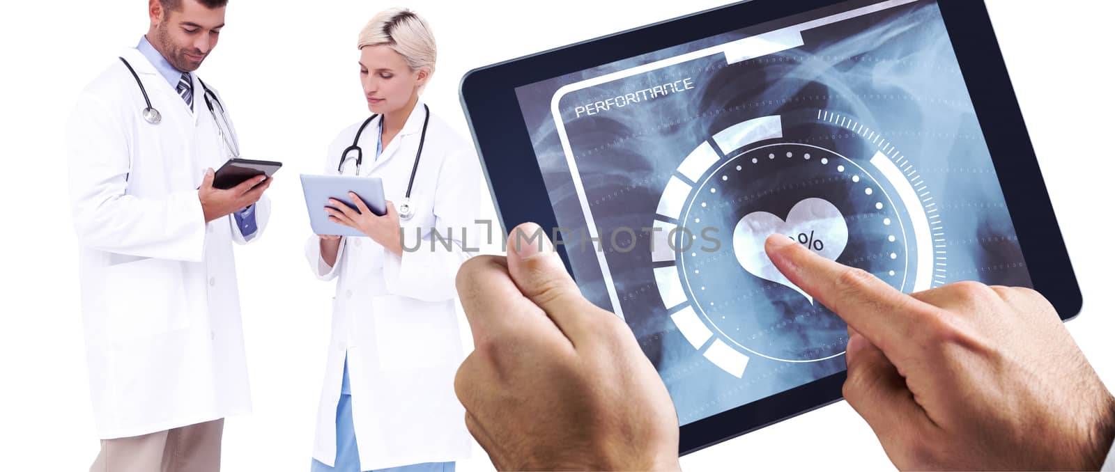 Composite image of man using tablet pc by Wavebreakmedia