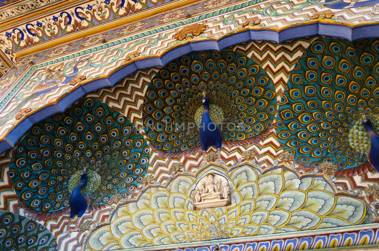 Peacock Gate at the Chandra Mahal, Jaipur City Palace, Jaipur, Rajasthan, India.