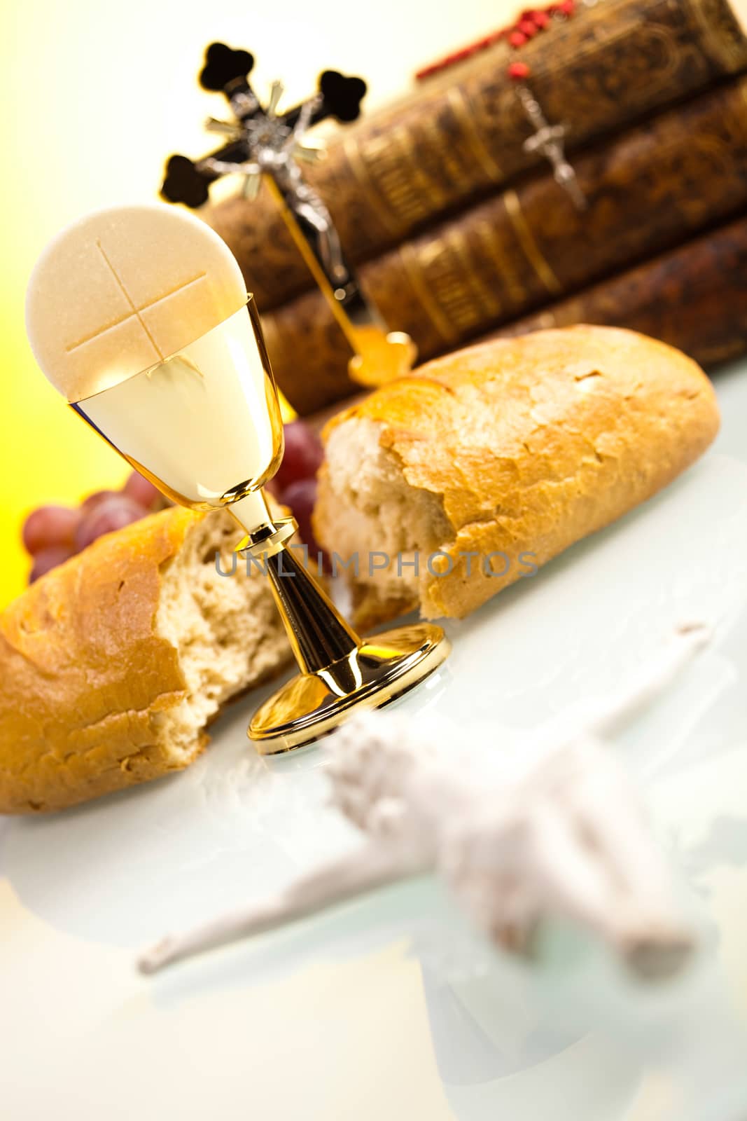 Holy communion, bright background, saturated concept