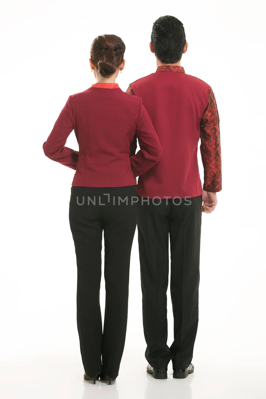 Wear clothing occupation Chinese waiters in white background