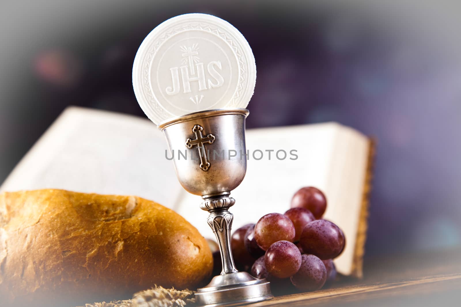Eucharist, sacrament of communion, bright background, saturated concept