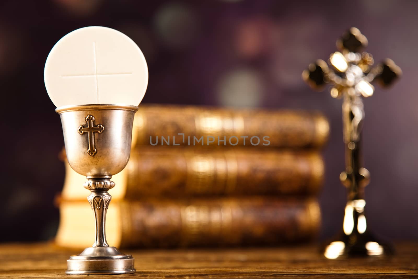 Eucharist, sacrament of communion, bright background, saturated concept