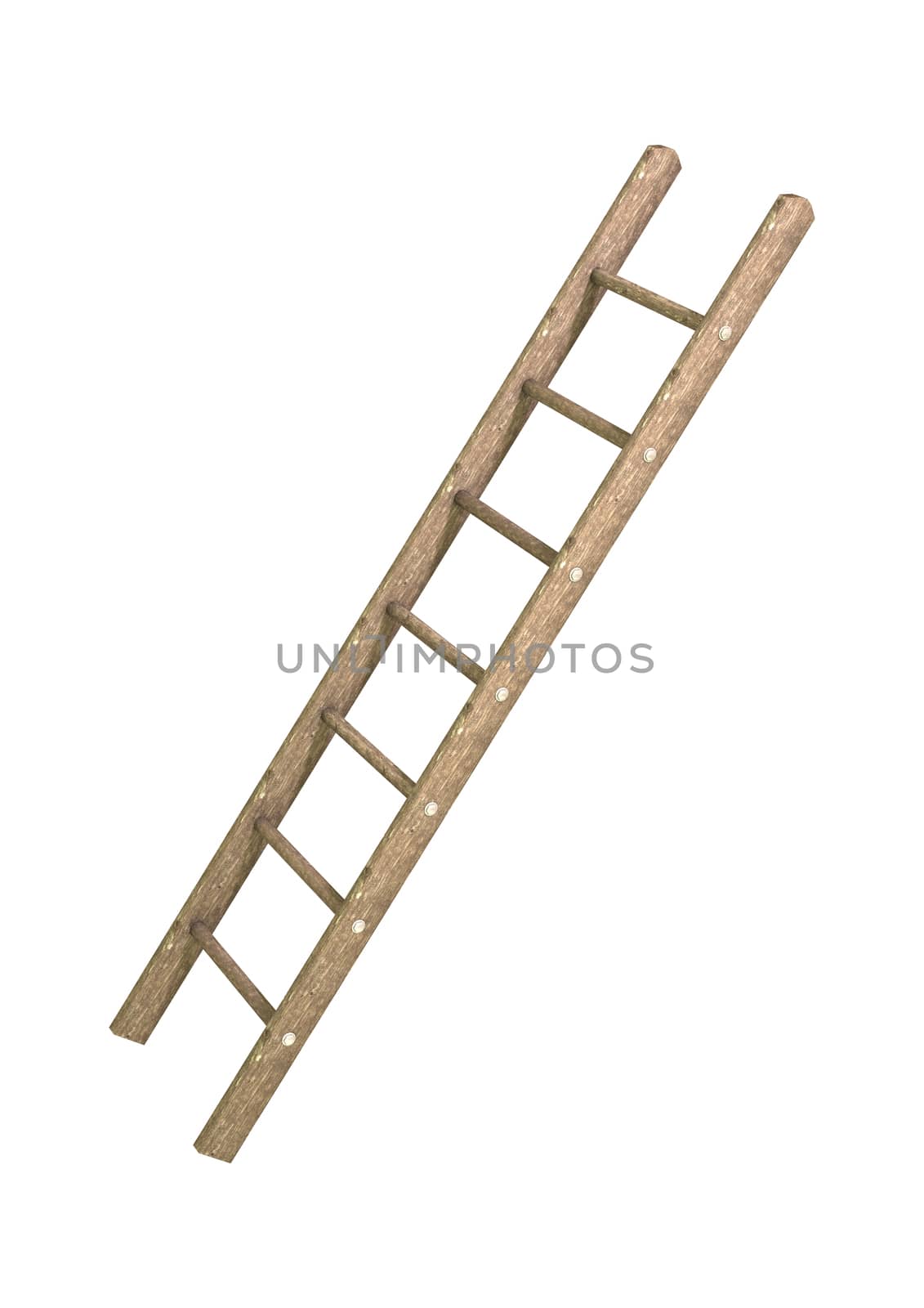 3D digital render of a wooden step ladder isolated on white background