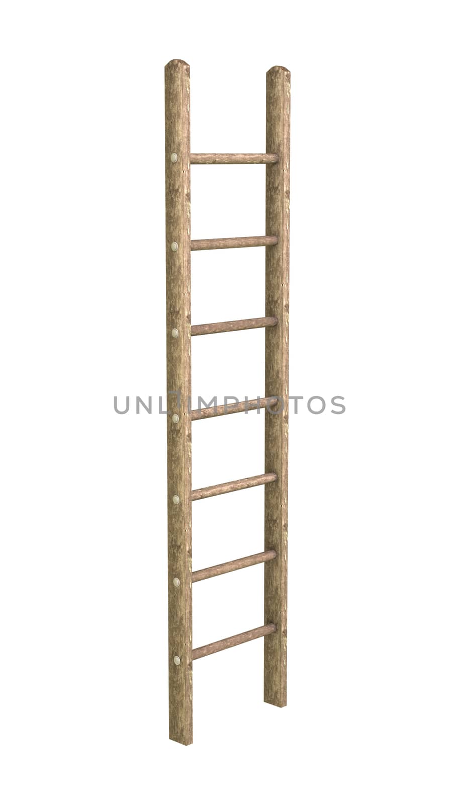 3D digital render of a wooden ladder isolated on white background