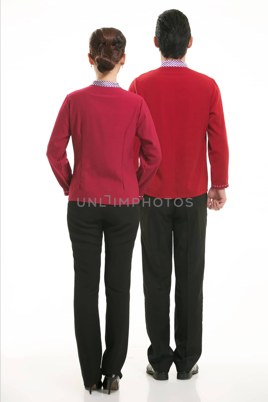 Wear clothing occupation Chinese waiters in white background