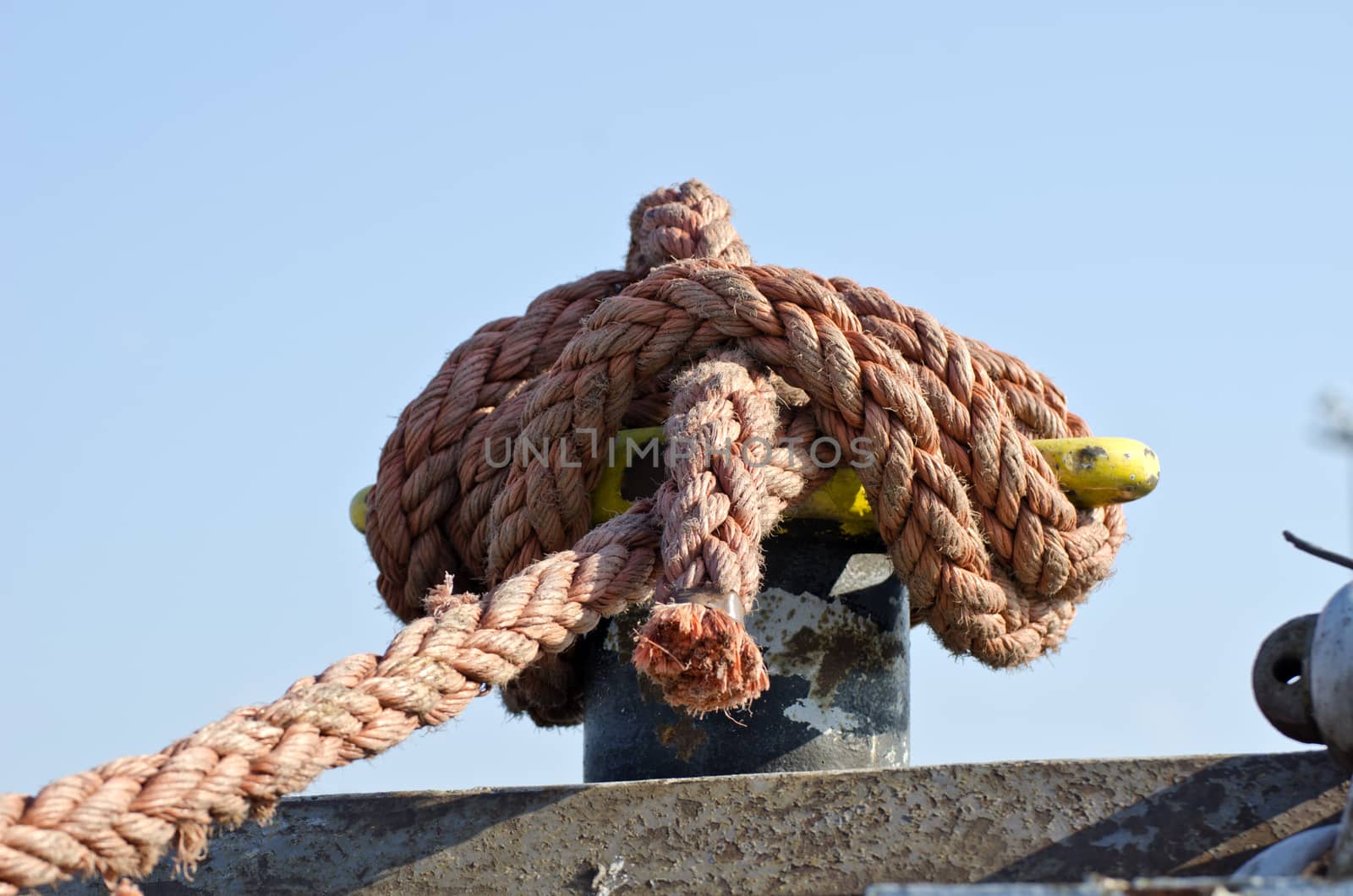 rope tool on sea ship fence