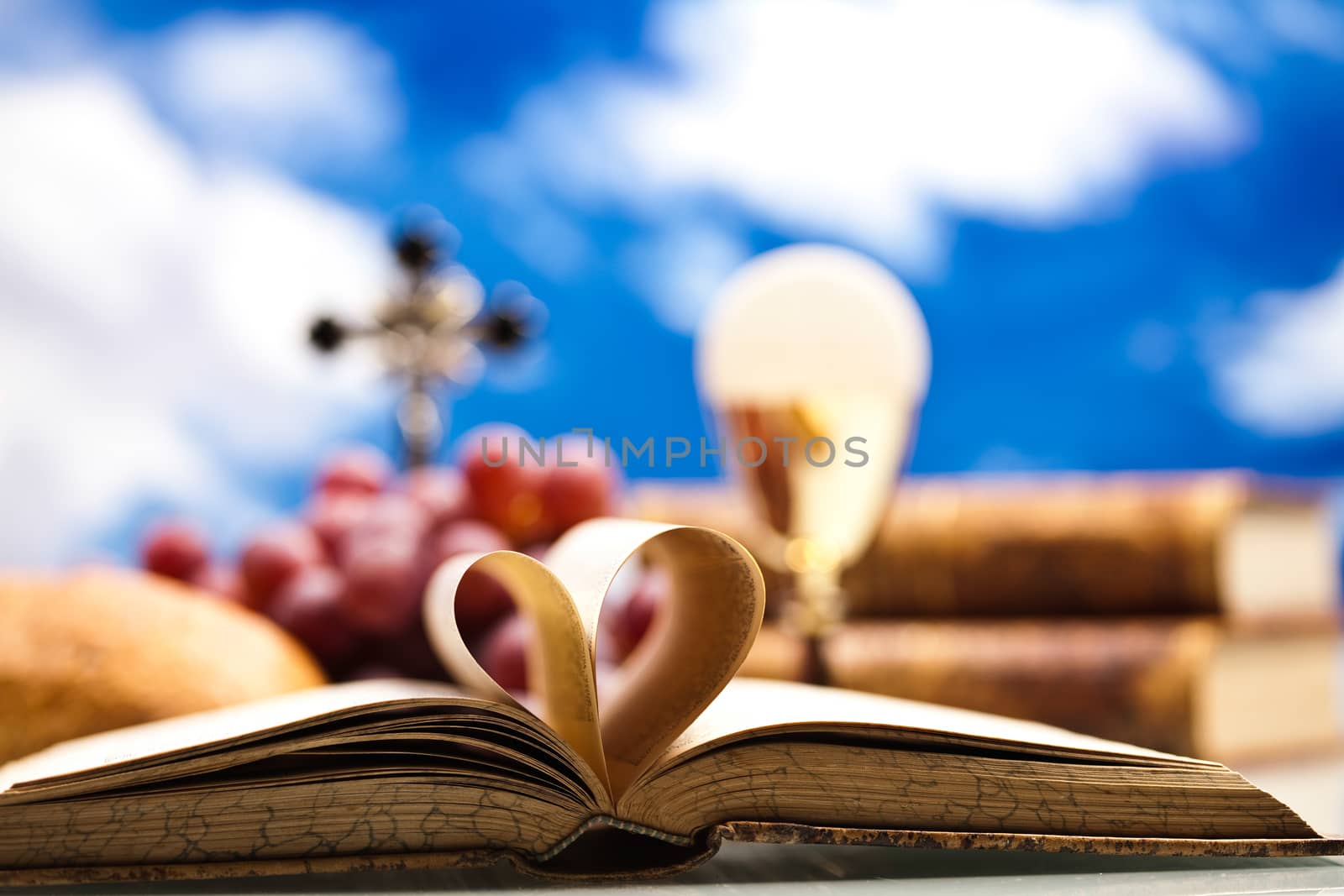 Holy communion, bright background, saturated concept