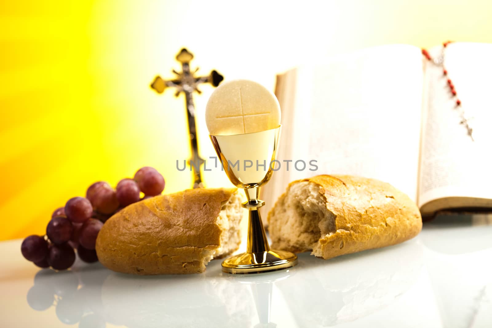 Holy communion, bright background, saturated concept