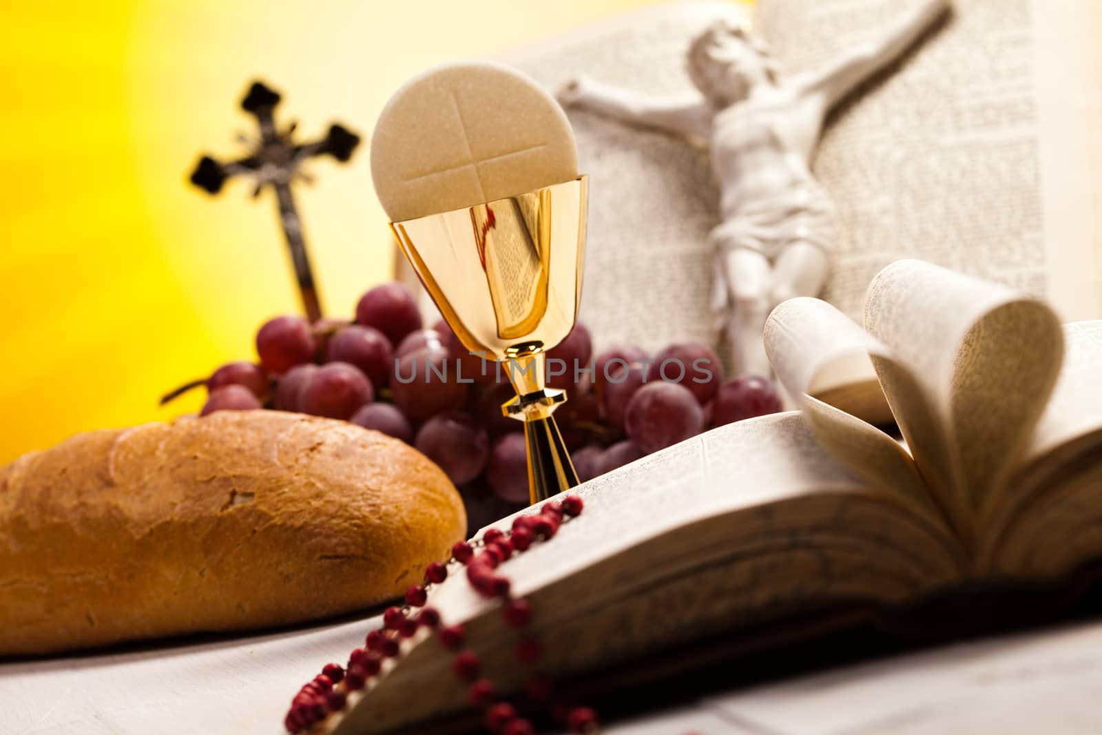 Holy communion, bright background, saturated concept