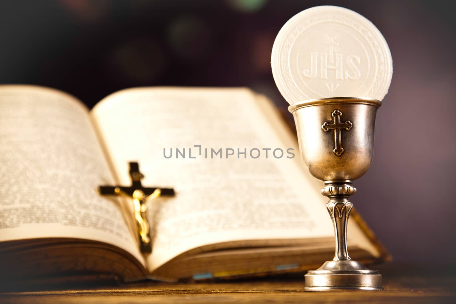First communion, bright background, saturated concept