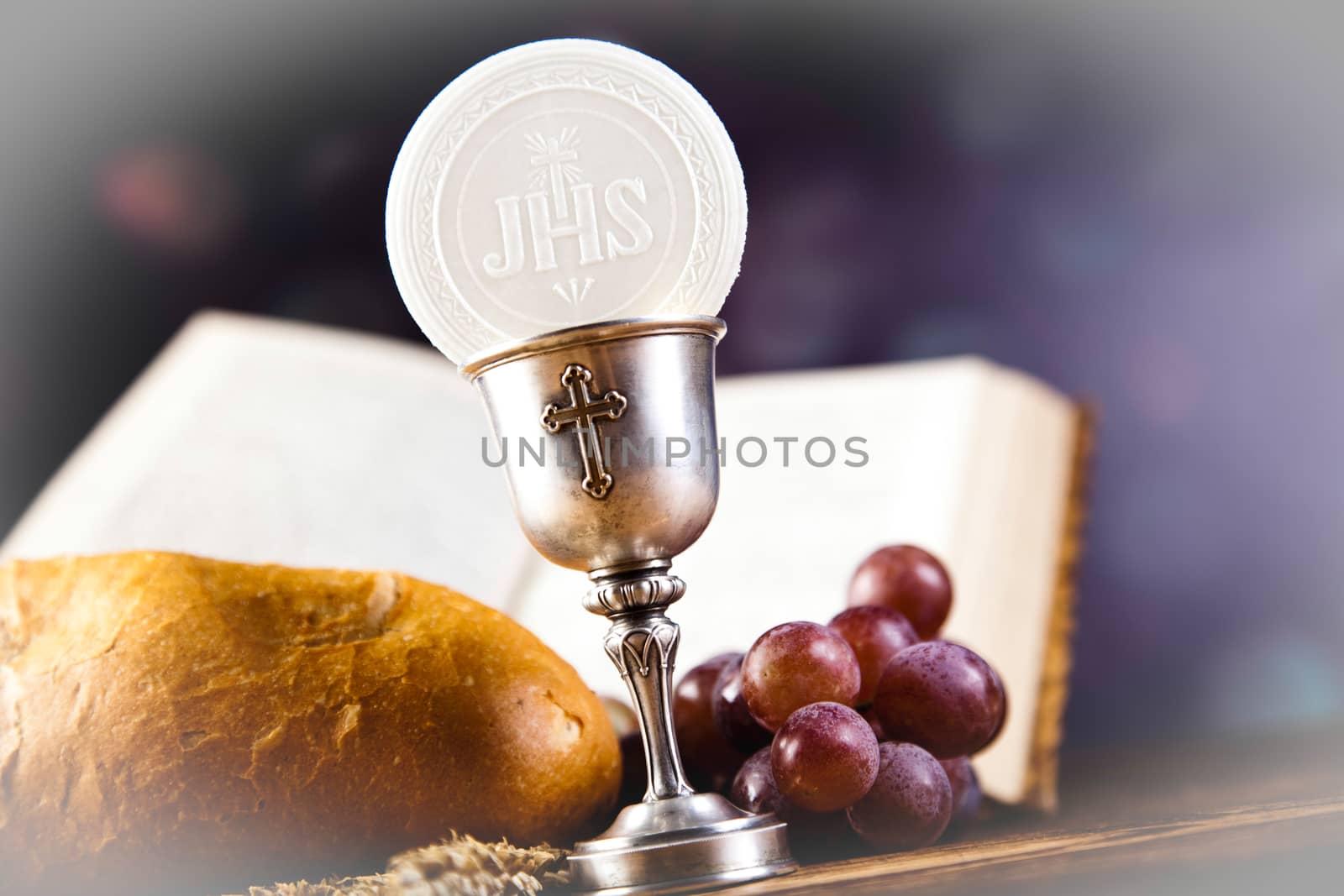 First communion, bright background, saturated concept