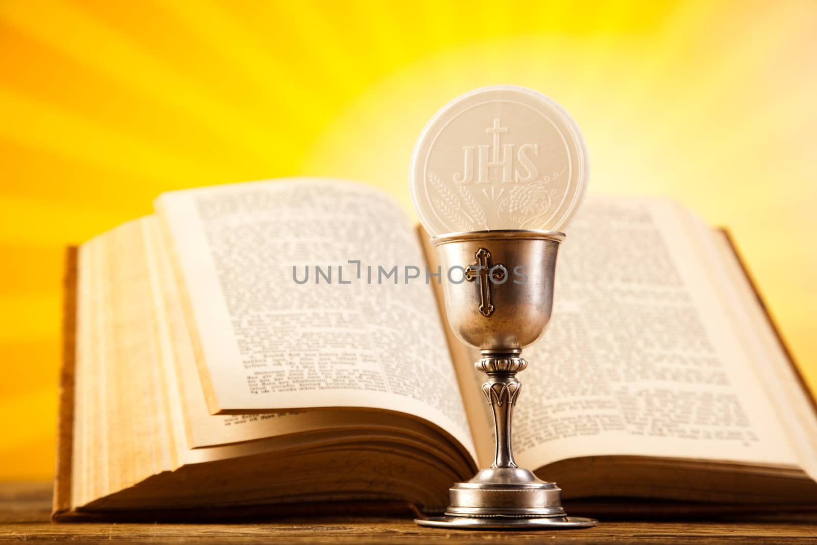 First communion, bright background, saturated concept
