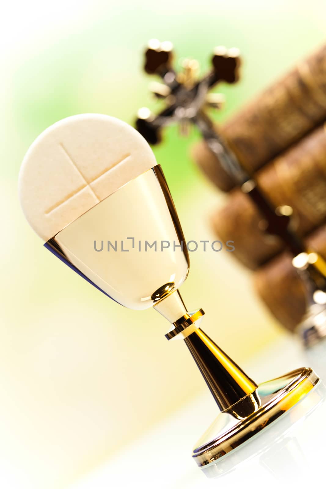 Holy communion, bright background, saturated concept