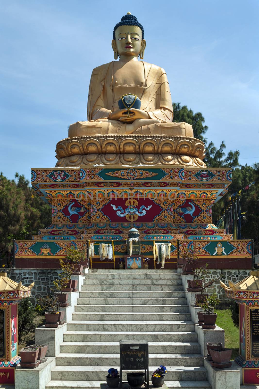 A statue of Buddha near the Swayambhunath Temple in Kathmandu in Nepal