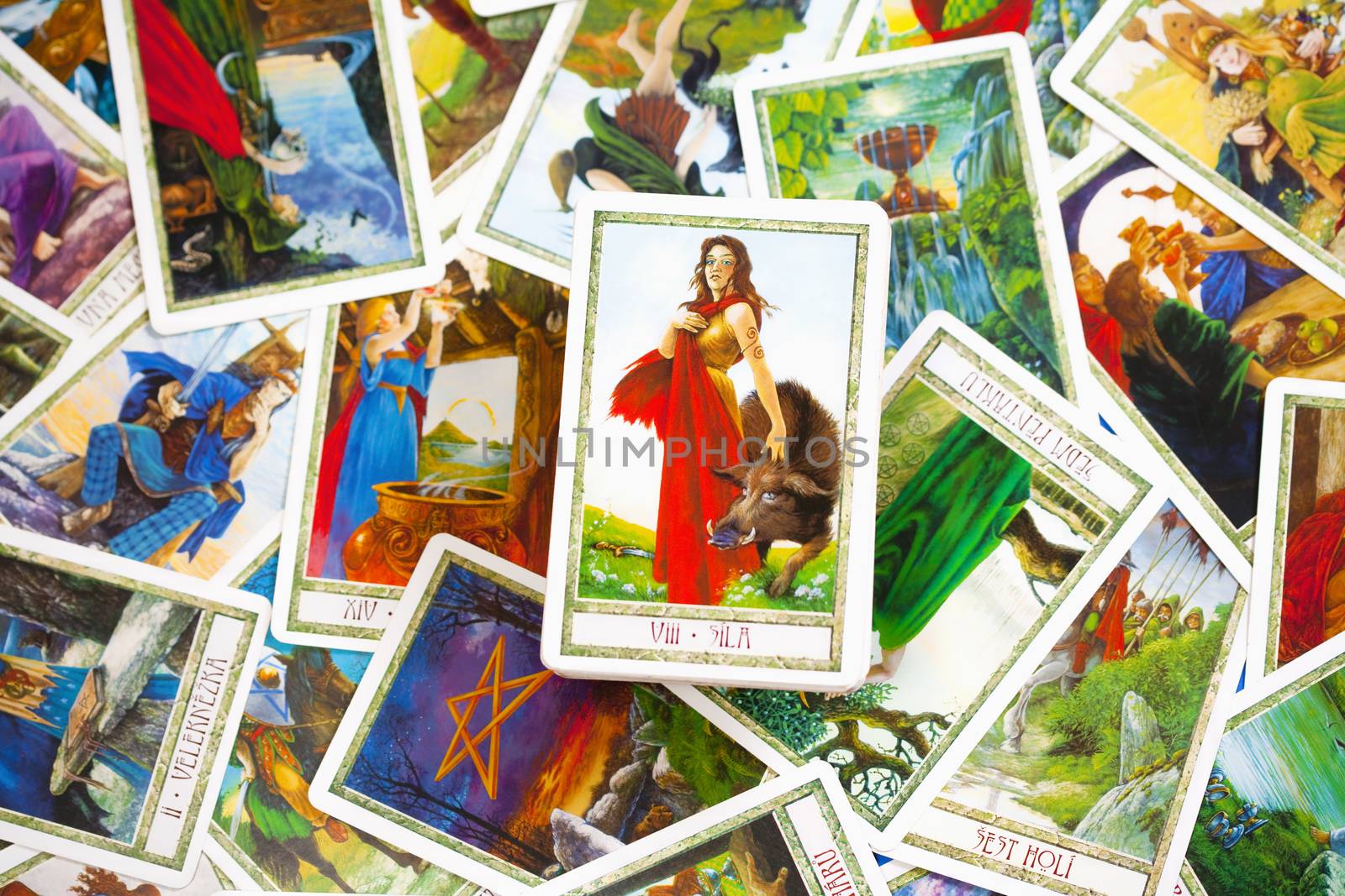 Tarot Cards - Central Card in Focus - rest out of focus