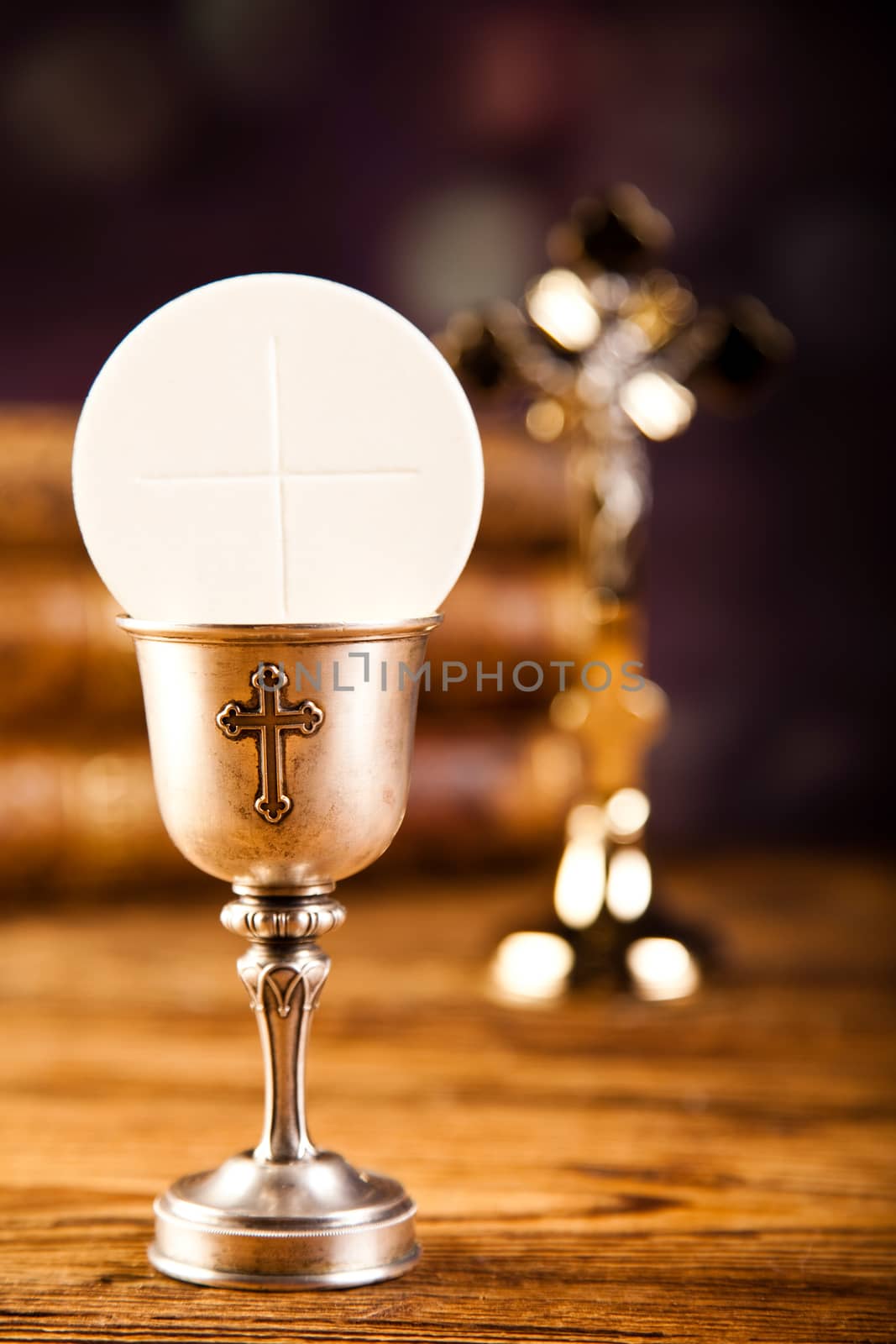 Communion wafer, bright background, saturated concept